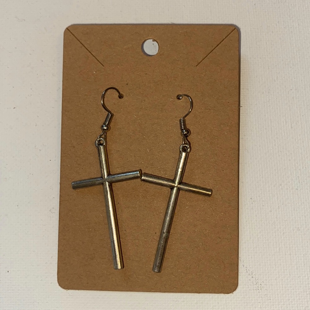 silver shiny cross earrings